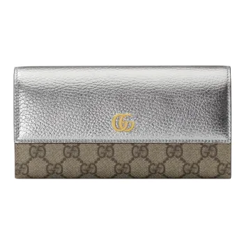 GUCCI Canvas With Leather Wallet Women's Silver/Ebony