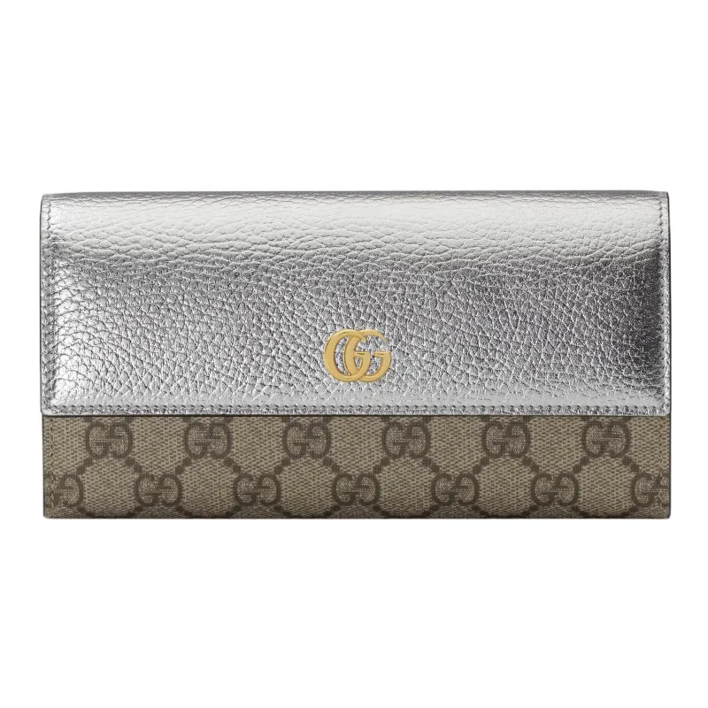 GUCCI Canvas With Leather Wallet Women's Silver/Ebony-0