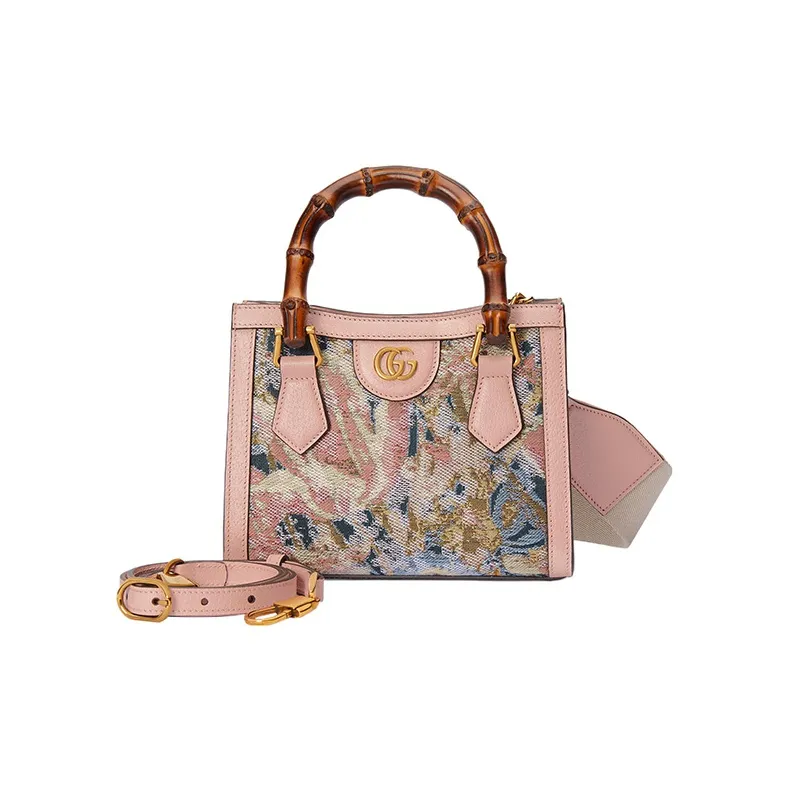 GUCCI Diana Canvas With Leather Tote Bag Shopping Bag Shoulder Bag Crossbody Bag Handbag Mini Women's Pink/Multicolor-2