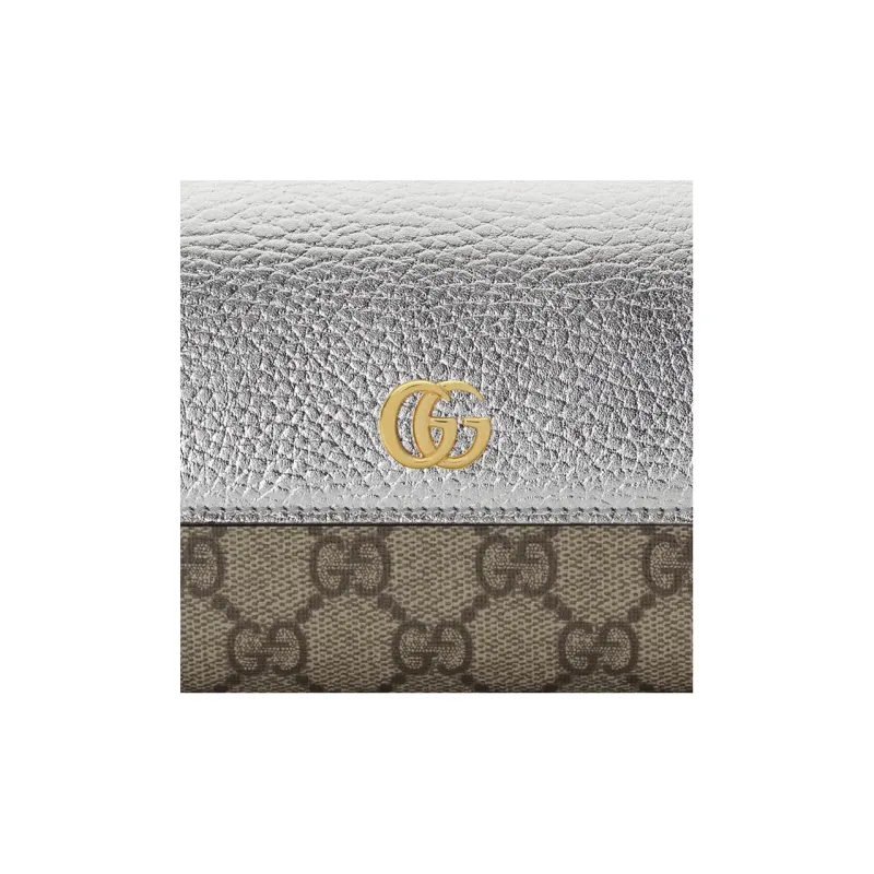 GUCCI Canvas With Leather Wallet Women's Silver/Ebony-4