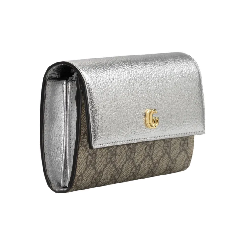 GUCCI Canvas With Leather Wallet Women's Silver/Ebony-1