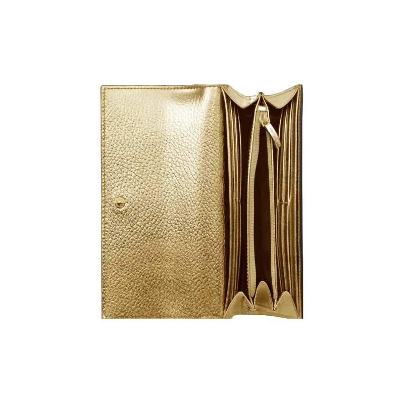 GUCCI Canvas With Leather Wallet Women's Gold/Black Wood Color-3