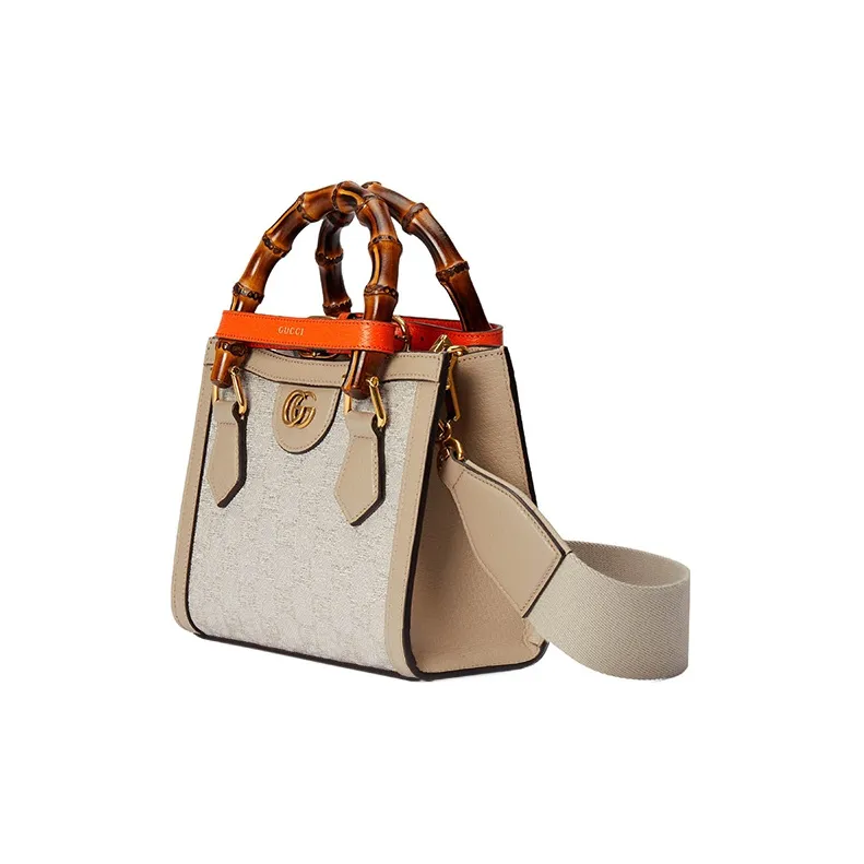 GUCCI Diana Leather Trim Tote Bag Shopping Bag Shoulder Bag Crossbody Bag Handbag Mini Women's Beige-4
