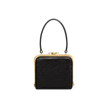 CELINE Triomphe Sequins Sheepskin With Cow Leather Handbag Women's Black