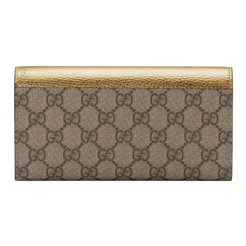 GUCCI Canvas With Leather Wallet Women's Gold/Black Wood Color-2
