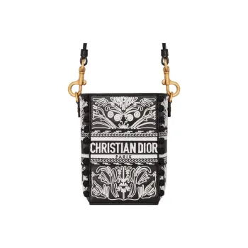 DIOR D Bubble Collection Embroidered Cow Leather Bucket Bags Crossbody Bag Shoulder Bag Women's Black