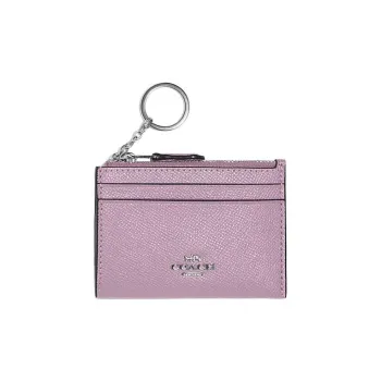 COACH Skinny Id Case Cow Leather Document Wallet Card Holders Mini Women's Purple