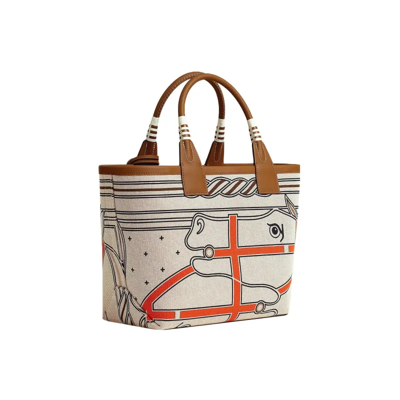 HERMES H Plume Canvas With Swift Calfskin Canvas Bag Handbags Women's Gray/Beige/Light Beige/Gold-2
