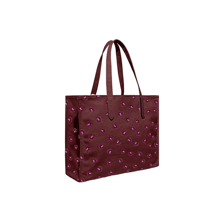 COACH Canvas With Leather Tote Bag, Shopping Bag, Canvas Bag, Handbag, Shoulder Bag Women's Burgundy-1