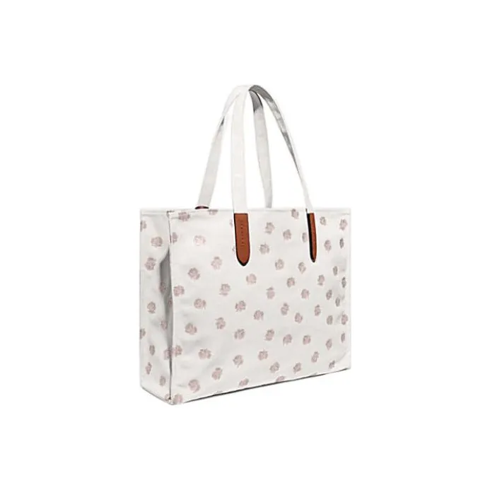 COACH Recycled Canvas With Recycled Leather Canvas Bag, One Shoulder Handbag Tubas Women's White-1