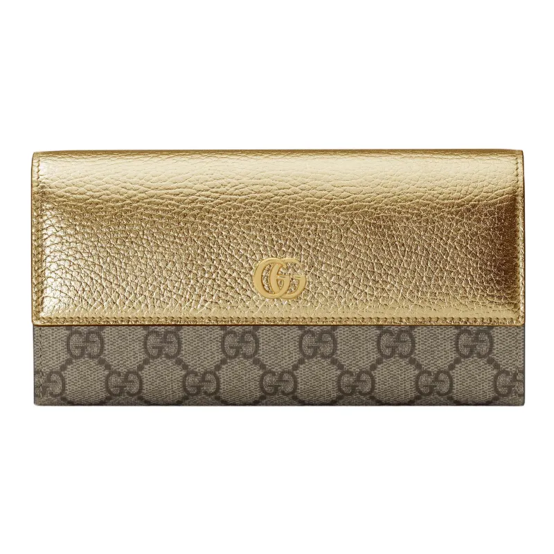 GUCCI Canvas With Leather Wallet Women's Gold/Black Wood Color-0