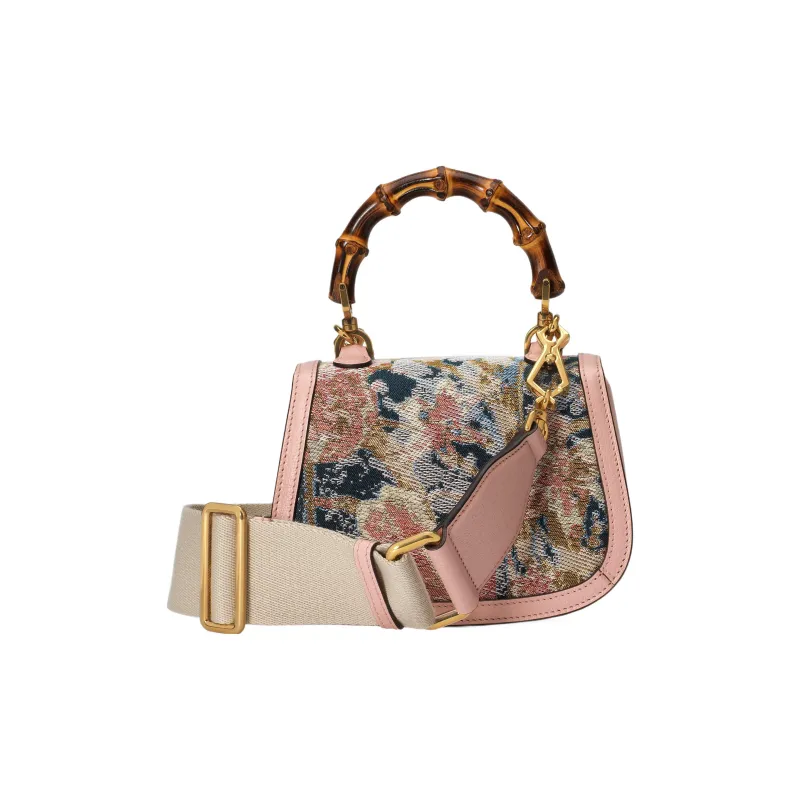 GUCCI Bamboo 1947 Canvas With Leather Trim Bamboo Bag Handbags Shoulder Bags Mini Women's Pink/Multicolor-4