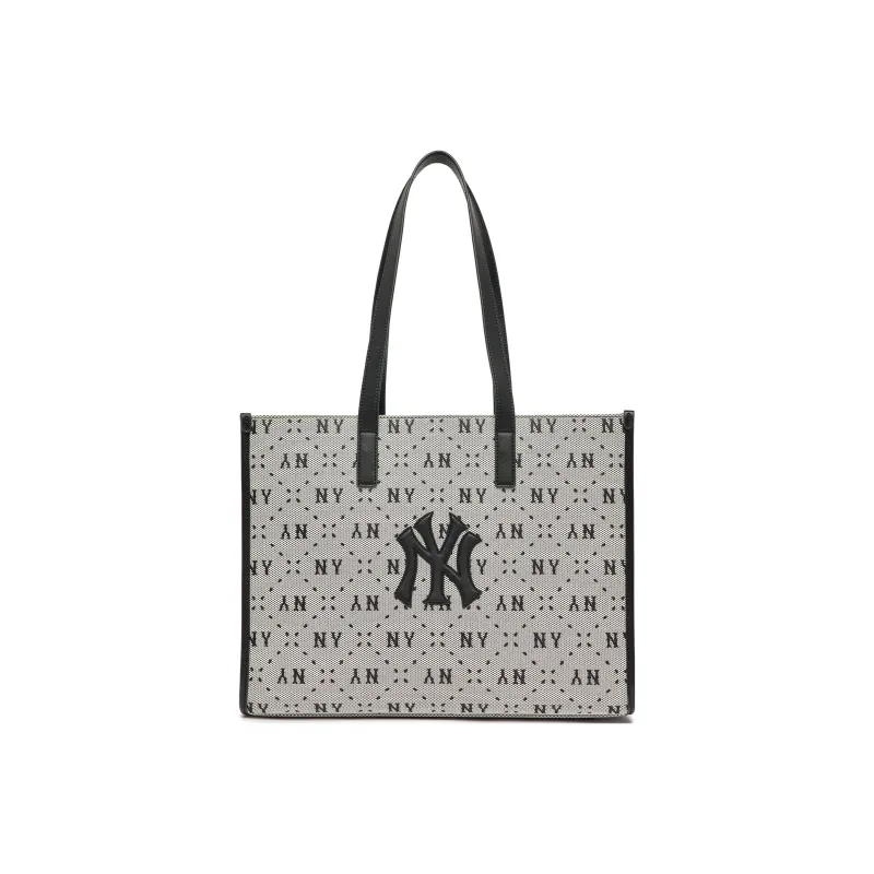 MLB Monogram Collection Cotton Tote Bag Shopping Bag Handbag Shoulder Bag Women's Black-0