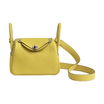 HERMES Lindy Clemence Bullock Leather Handbag Shoulder Bag Crossbody Bag Mini Women's 0Y Limoncello Lemon Yellow