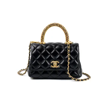 CHANEL 22A Early Autumn Cow Leather Chain Bag Handbag Small Size Women's Black