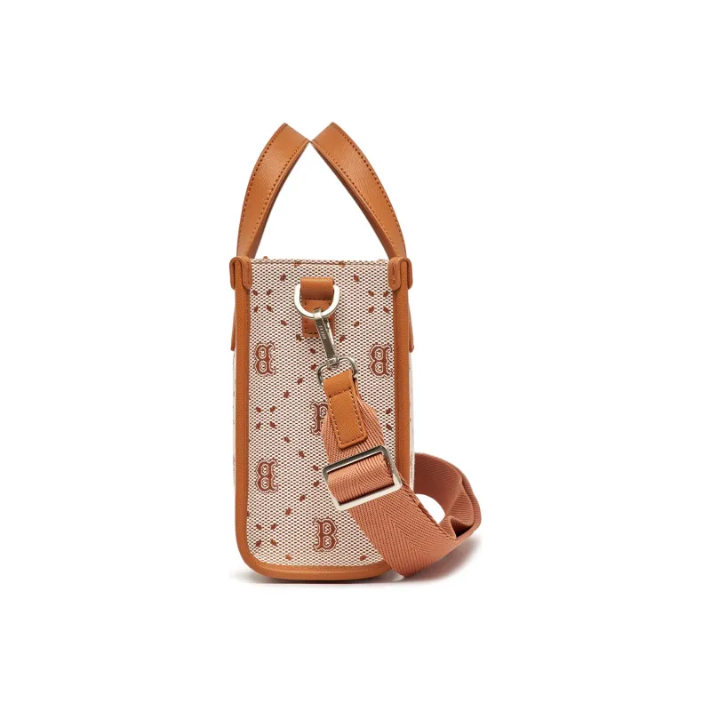 MLB Synthetic Leather Tote Bag Shopping Bag Handbag Crossbody Bag Shoulder Bag Small Size Women's Brown-3
