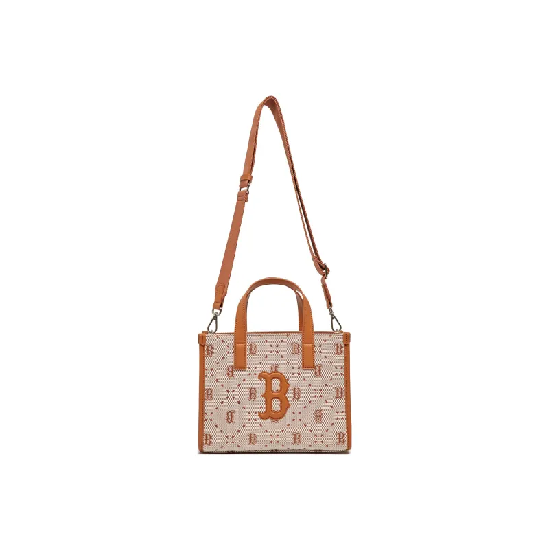 MLB Synthetic Leather Tote Bag Shopping Bag Handbag Crossbody Bag Shoulder Bag Small Size Women's Brown-1