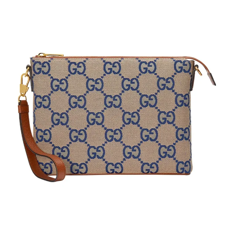 GUCCI Canvas With Leather Messenger Bag Canvas Bag Shoulder Bag Crossbody Bag Men's Brown/Blue-1
