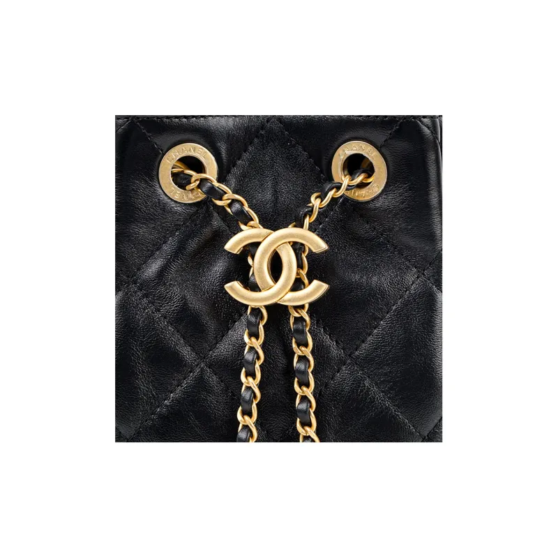 CHANEL Lambskin Bucket Bag Backpack Women's Black-4