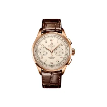 BREITLING Puya Manual Mechanical Movement Men's Watch Beige Watch Dial 18K Red Gold Watch Case Genuine Leather Strap