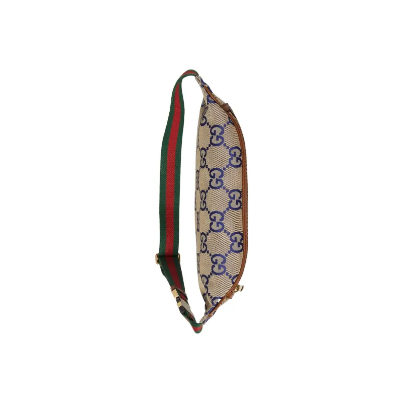 GUCCI Canvas With Leather Crossbody One Shoulder Canvas Bag Fanny Pack Men's Blue/Brown-4