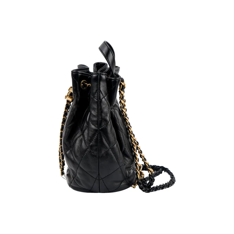 CHANEL Lambskin Bucket Bag Backpack Women's Black-1