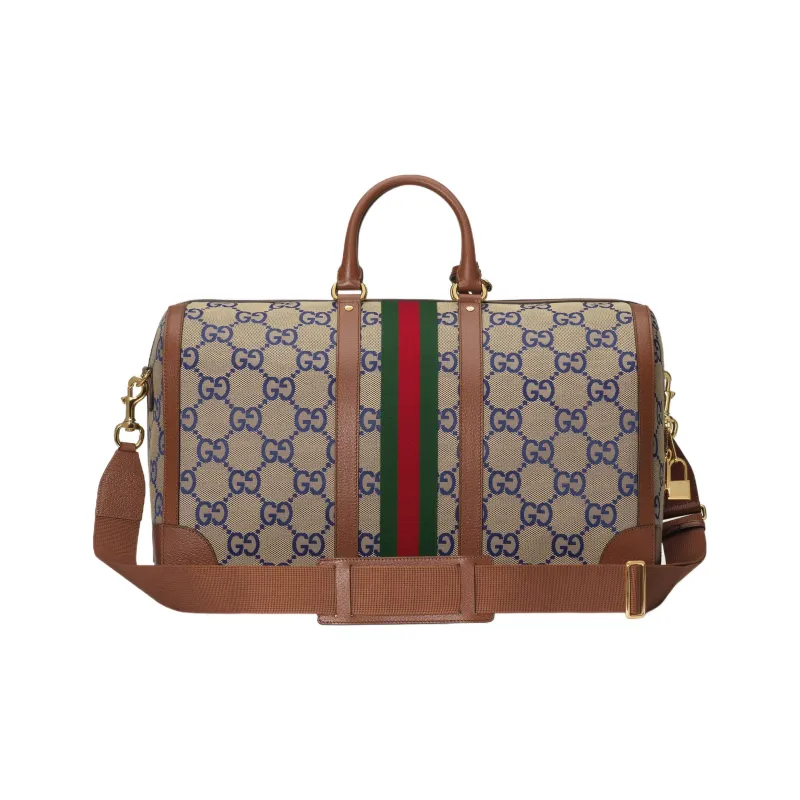 GUCCI Ophidia Canvas With Leather Travel Bag Canvas Bag Shoulder Bag Crossbody Bag Handbag Men's Blue/Brown-2