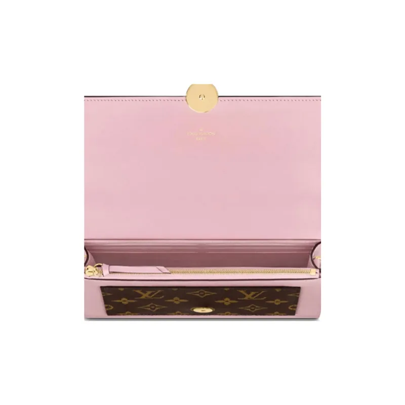 LOUIS VUITTON Flore Chain Wallet Monogram Brown/Rose Ballerine-3