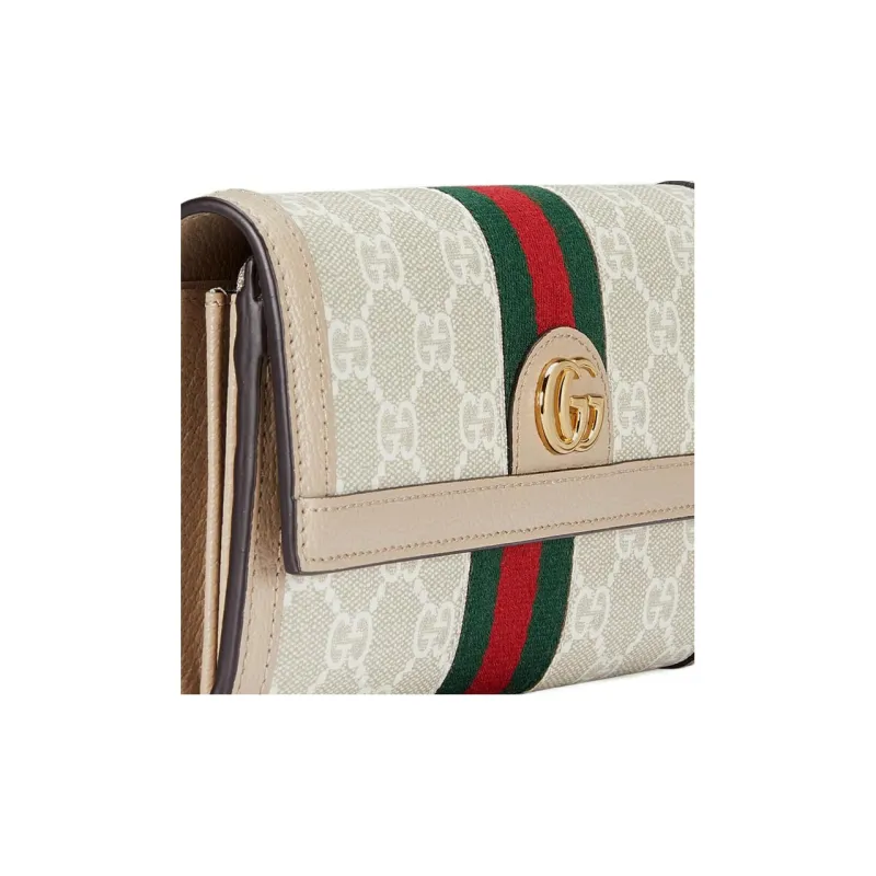 GUCCI Ophidia Canvas With Leather Wallet Women's Beige/White-4