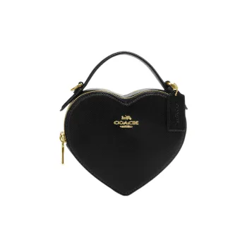 COACH Heart Cross Grain Leather Handbag, Shoulder Bag, Crossbody Bag Mini Women's Black