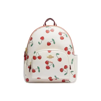 COACH Court Canvas With Pebbled Leather Accents Backpack Large Size Women's White