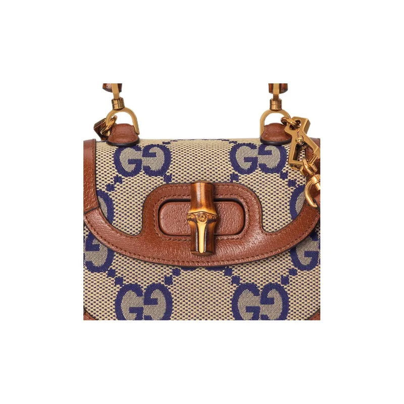 GUCCI Bamboo 1947 Canvas With Leather Trim Bamboo Bag Handbags Shoulder Bags Mini Women's Blue/Brown-8