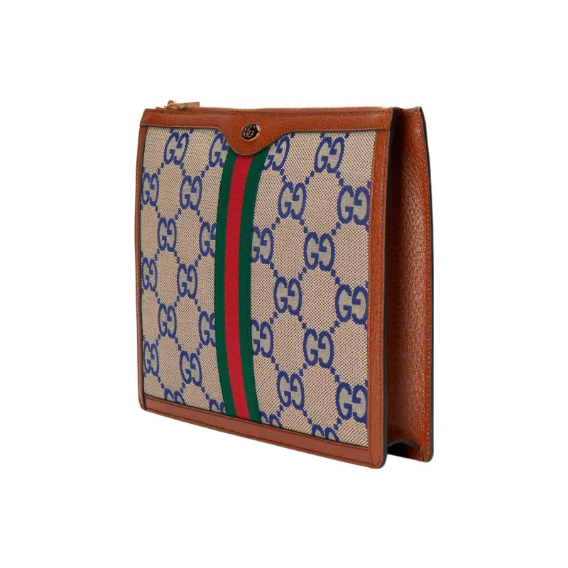 GUCCI Ophidia Canvas With Leather Canvas Bag Clutches Men's Blue/Brown-1