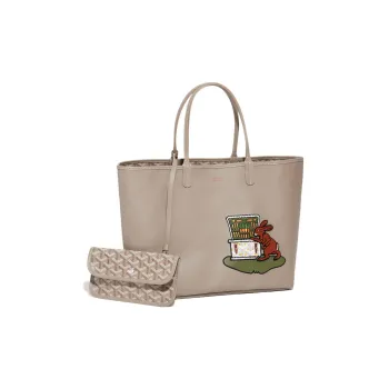 GOYARD Anjou Calfskin With Canvas Tote Bag Shopping Bag Handbag Small Size Women's Yellow
