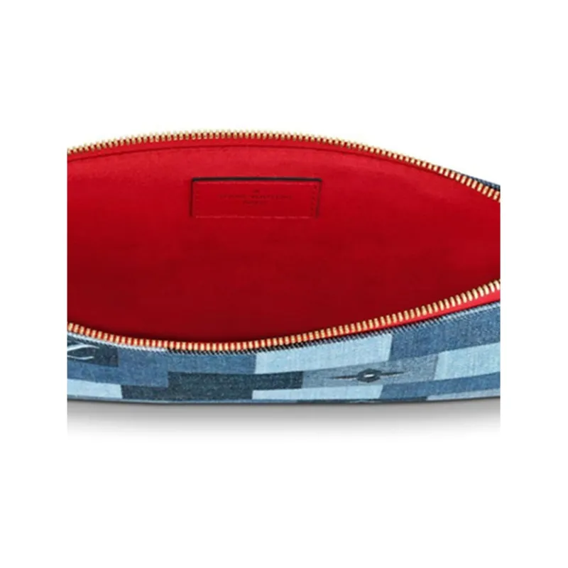 LOUIS VUITTON City Pouch Denim Monogram Check Blue/Red-4
