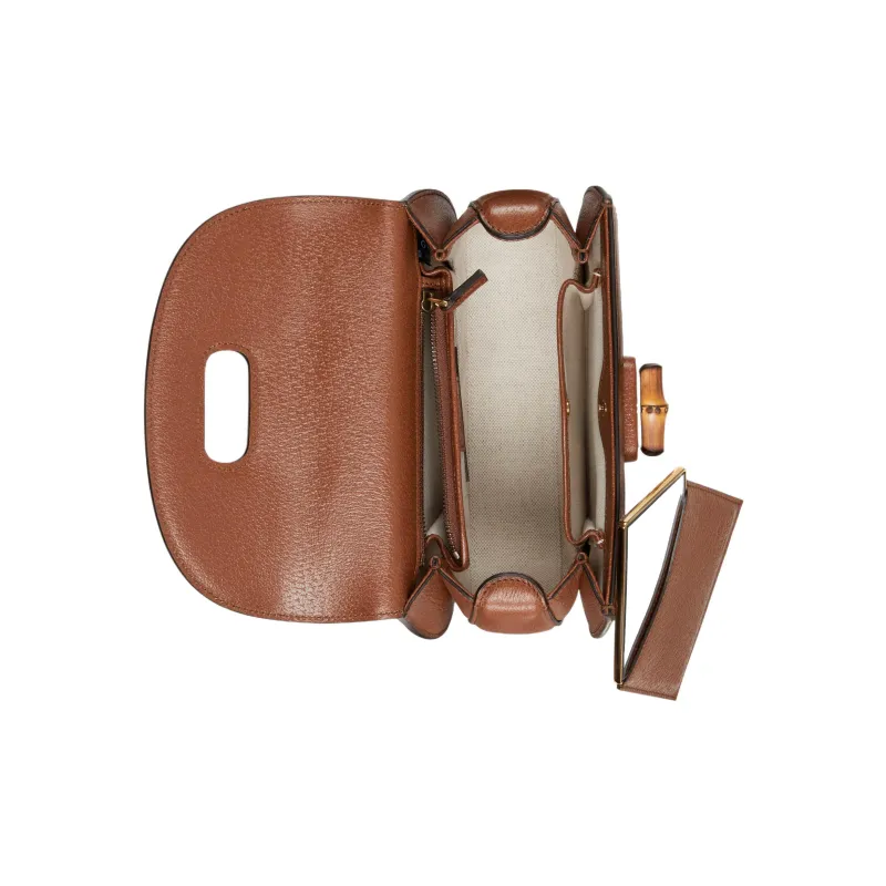 GUCCI Bamboo 1947 Canvas With Leather Shoulder Bag Crossbody Bag Handbag Small Size Women's Blue/Brown-6