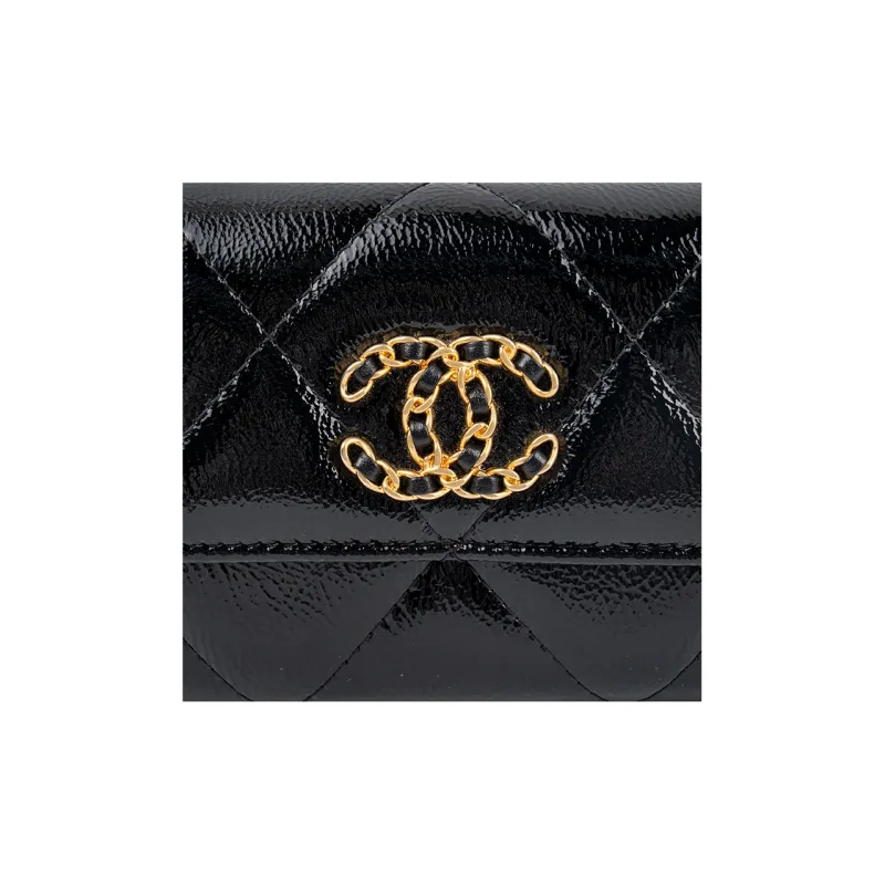 CHANEL 19Bag Goatskin Glossy Leather Shoulder Bag, Crossbody Bag Women's Black-4