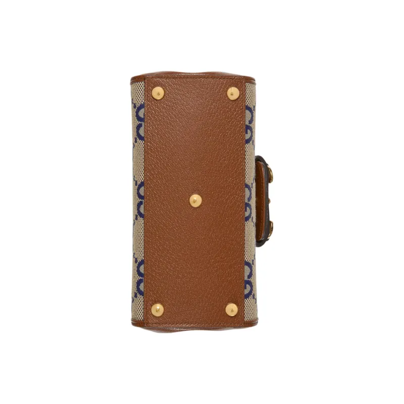 GUCCI Horsebit 1955 Canvas With Leather Shoulder Bag Crossbody Bag Handbag Mini Women's Blue/Brown-7