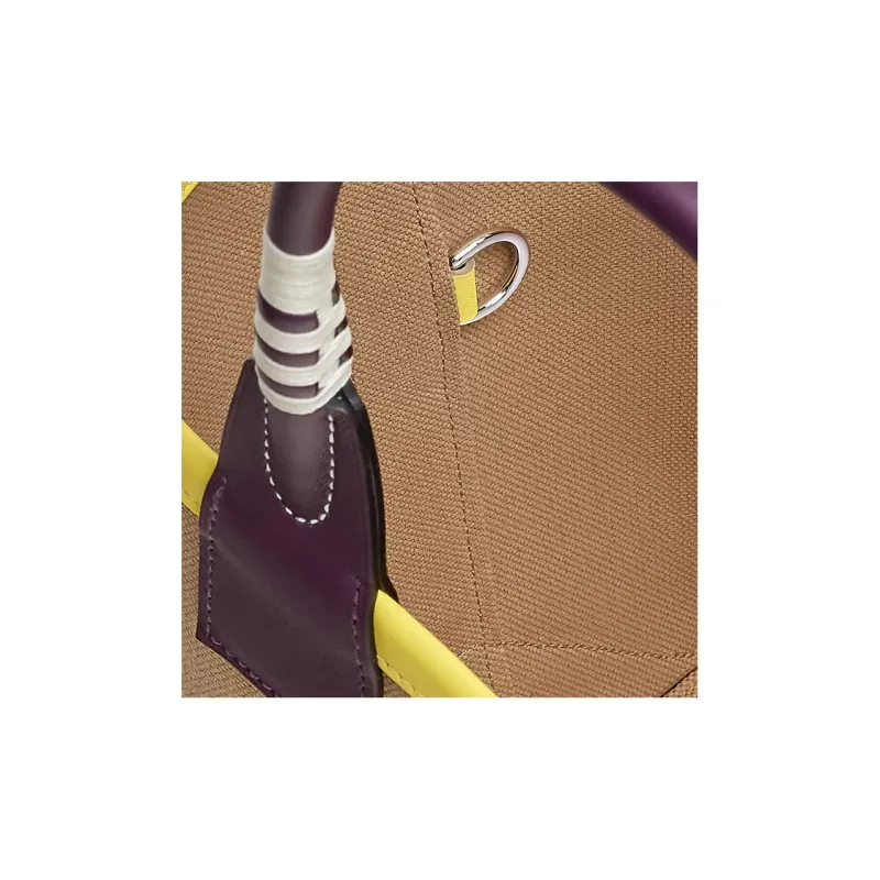 HERMES Canvas With Swift Calfskin Canvas Bag, Handbag Women's Masala Tea/Blackcurrant/Lime-4