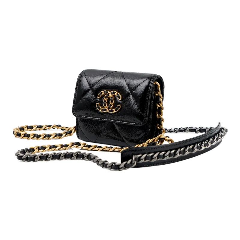 CHANEL 19Bag Goatskin Glossy Leather Shoulder Bag, Crossbody Bag Women's Black-1