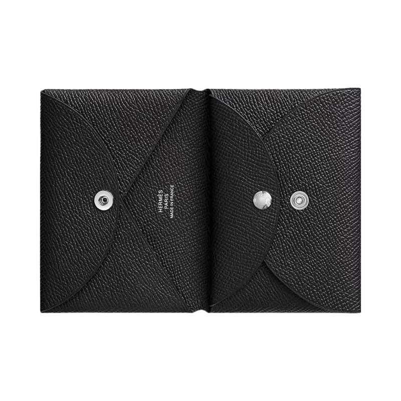 HERMES Calvi Epsom Calfskin Wallets Card Holders Unisex 88 Graphite Graphite Gray-1