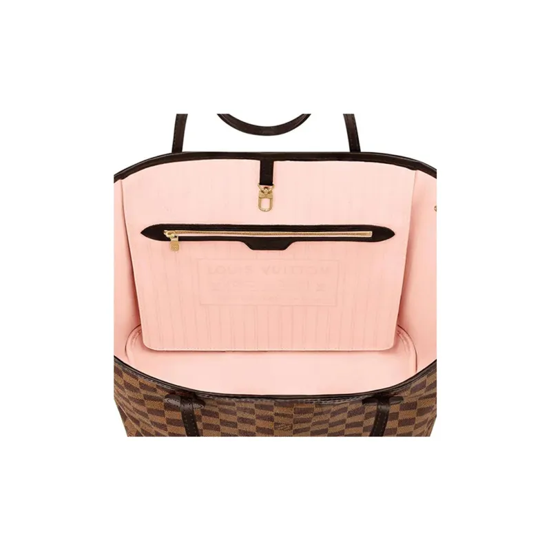 LOUIS VUITTON Neverfull Damier Ebene Mm Rose Ballerina Lining-5
