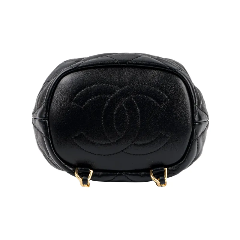 CHANEL Lambskin Bucket Bag Backpack Women's Black-3