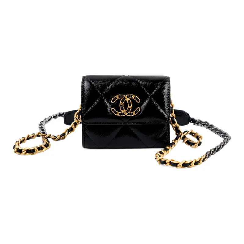 CHANEL 19Bag Goatskin Glossy Leather Shoulder Bag, Crossbody Bag Women's Black-0