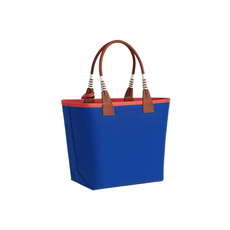 HERMES Steeple Canvas With Swift Calfskin Canvas Bag Handbags Regular Women's Billiard Blue/Copper Red/Orange Red-2