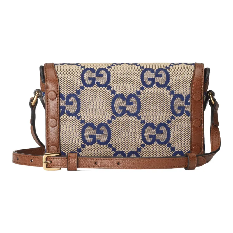 GUCCI Horsebit 1955 Canvas With Leather Canvas Bag Box Bag Shoulder Bag Crossbody Bag Mini Women's Brown/Blue-2