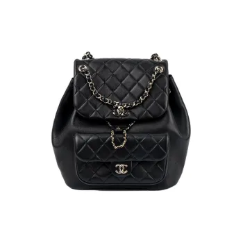 CHANEL Duma Cow Leather Backpack Large Size Women's Black