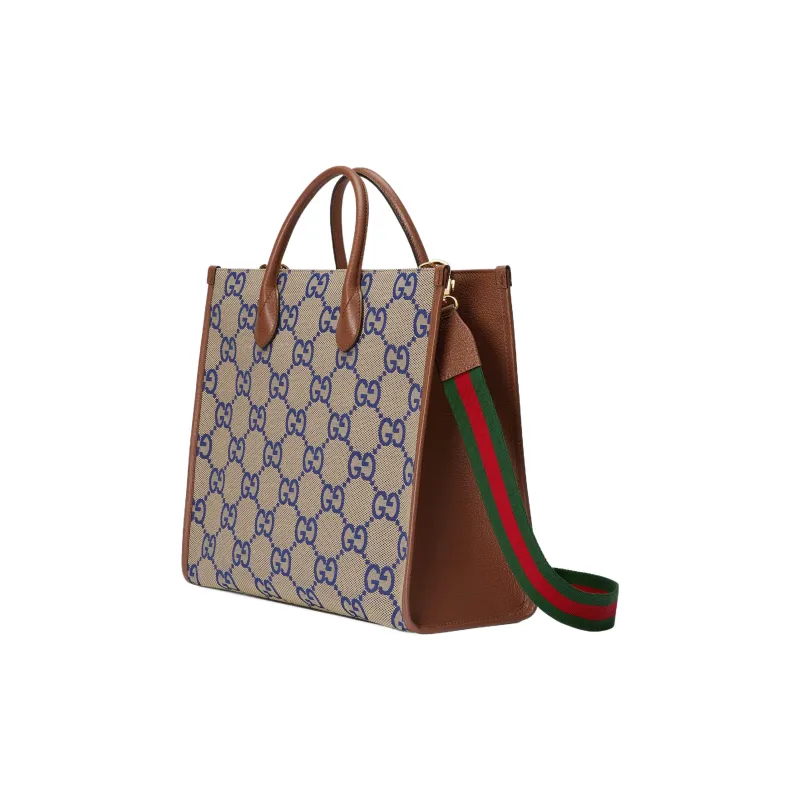 GUCCI Canvas Tote Bag Shopping Bag Canvas Bag Shoulder Bag Crossbody Bag Handbag Women's Brown/Blue-1