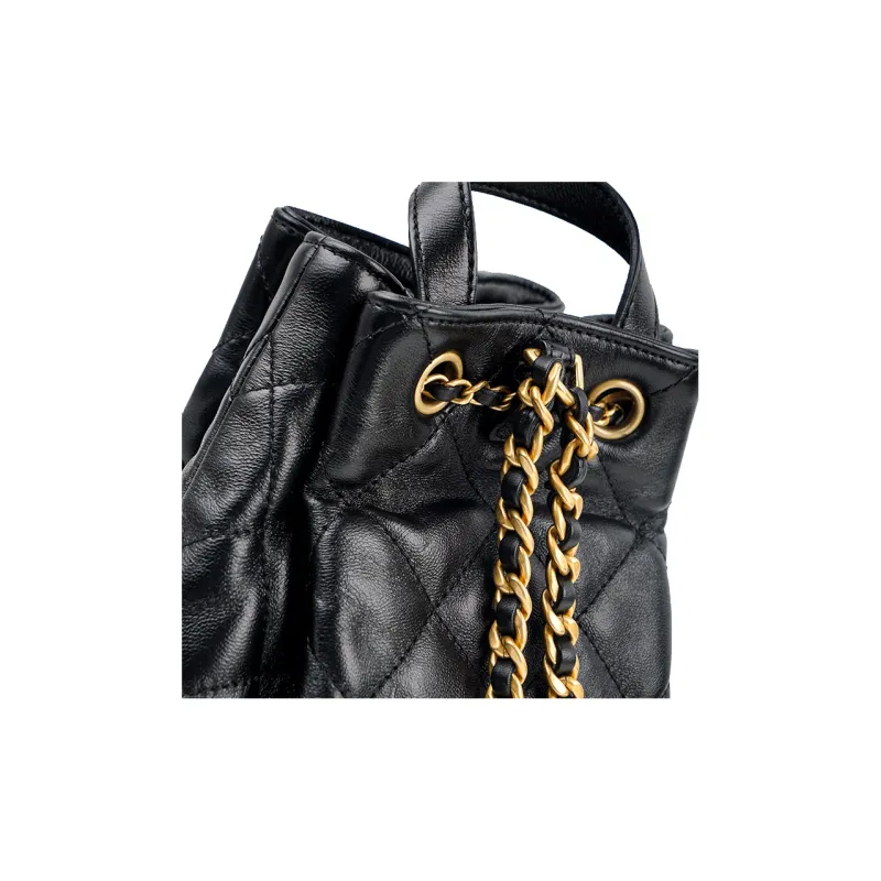 CHANEL Lambskin Bucket Bag Backpack Women's Black-5