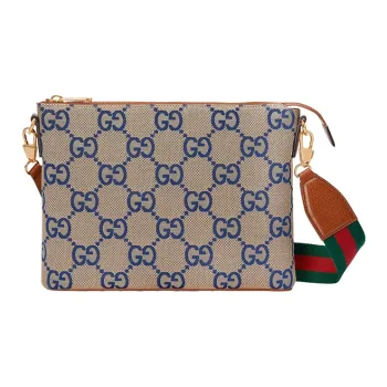 GUCCI Canvas With Leather Messenger Bag Canvas Bag Shoulder Bag Crossbody Bag Men's Brown/Blue